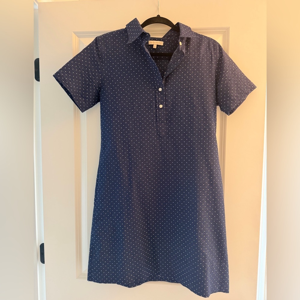 ANN MASHBURN Navy Dot seersucker Polo Mini Dress